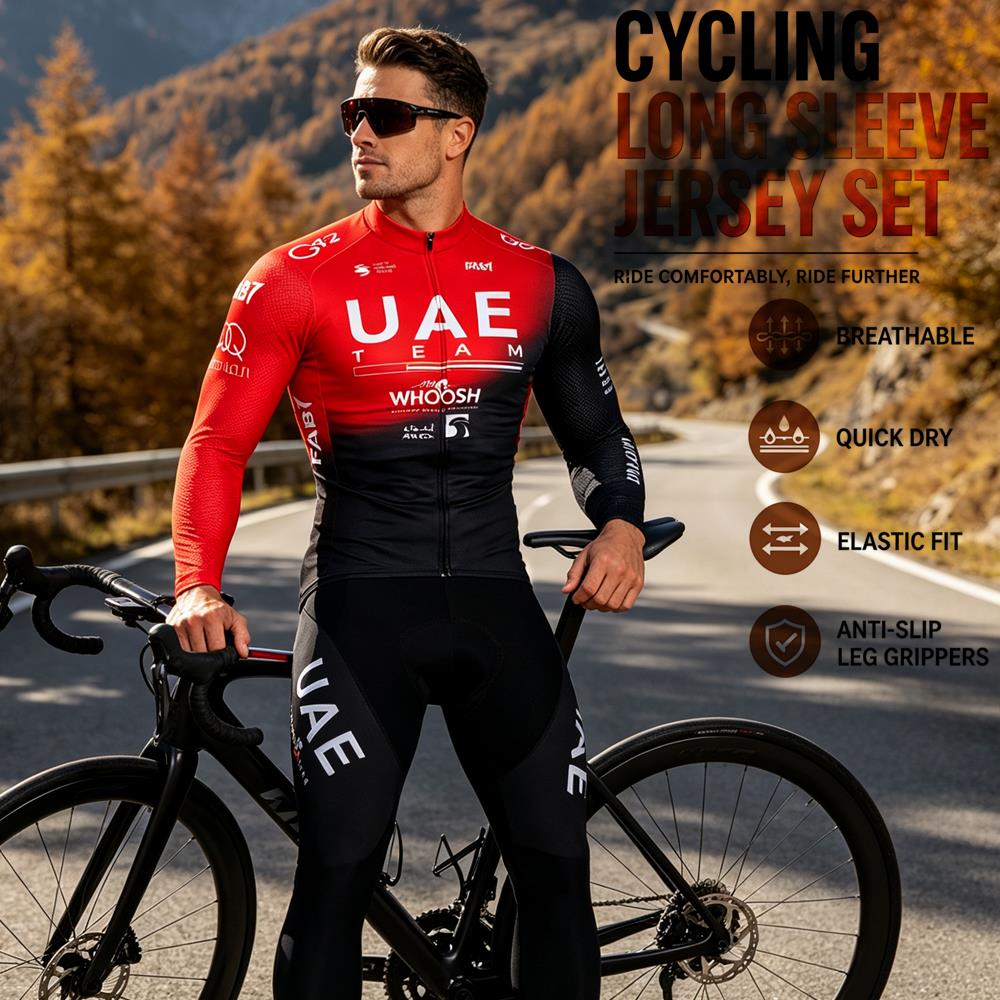Cycling Commuter Pants - ชุดเสื้อปั่นจักรยานแขนยาวสำหรับฤดูใบไม้ผลิและฤดูร้อน พร้อมกางเกงบิบ ชุดปั่นจักรยานสำหรับทีมมืออาชีพ เสื้อผ้าปั่นจักรยานสำหรับผู้ชาย