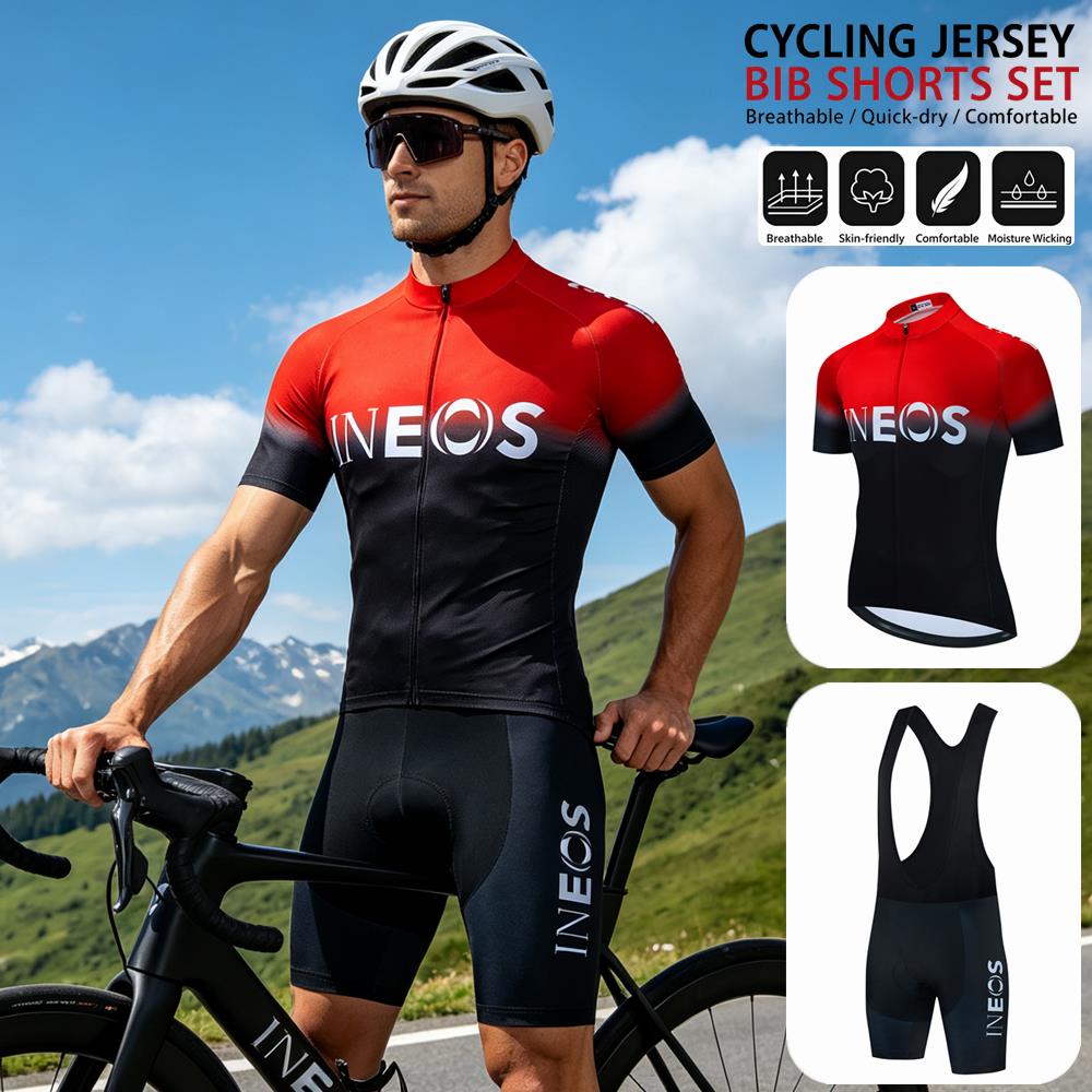 Cycling Commuter Pants - ชุดปั่นจักรยานแขนสั้น INEOS 2026 สำหรับผู้ชาย ชุดกีฬา เสื้อผ้าพร้อมสายเอี๊ยม