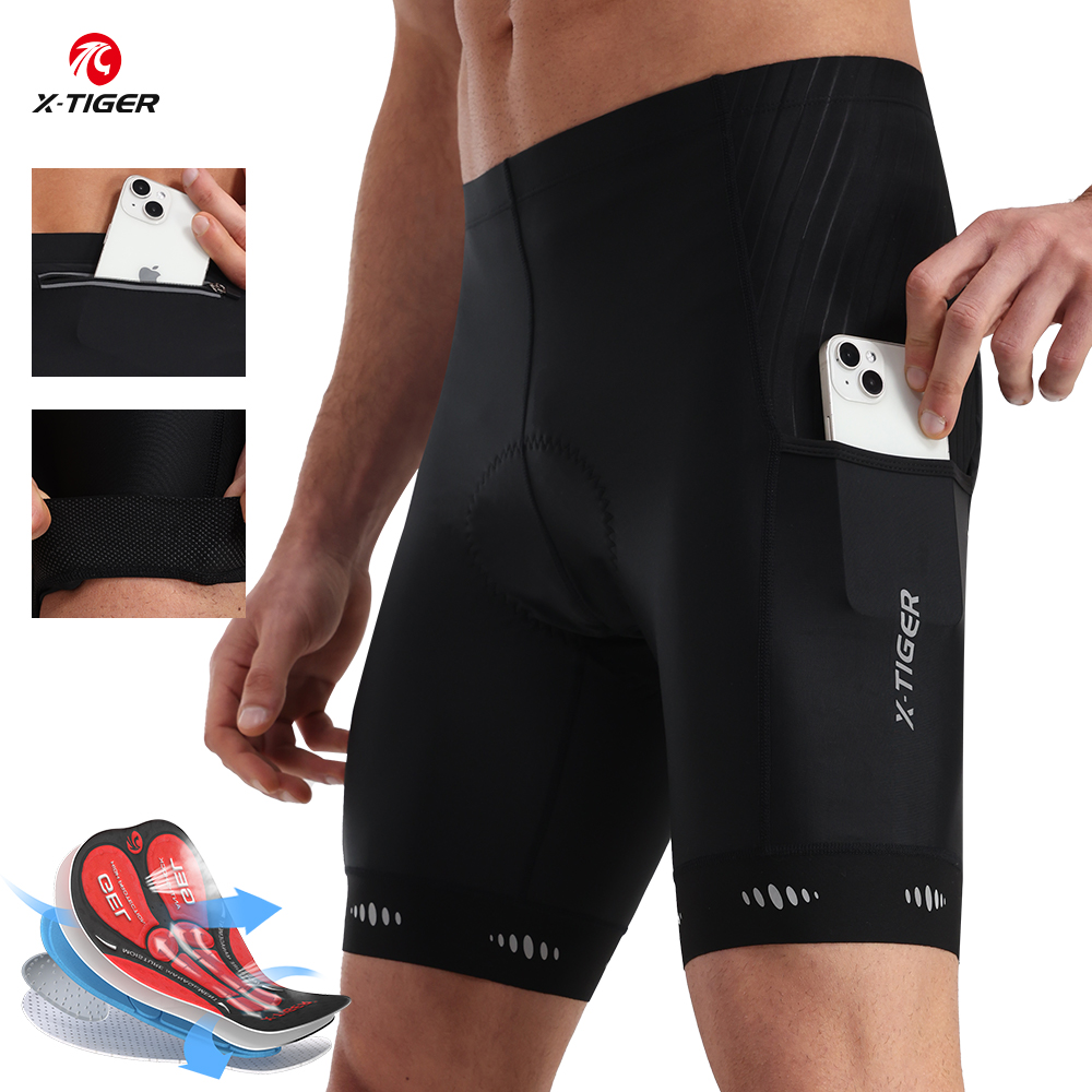 Cycling Commuter Pants - กางเกงขาสั้น X-TIGER ขี่จักรยานของผู้ชายกางเกงขาสั้นจักรยานมีกระเป๋าด้านหลัง5D เจลบุนวมสำหรับผู้ชายกางเกงปั่นจักรยานเสือภูเขา